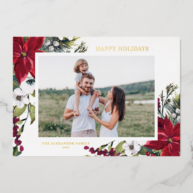 Photo de vacances joyeuses avec poinsettia et feui (Recto)