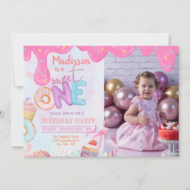 Photo Donut Sweet One Invitation (Devant)