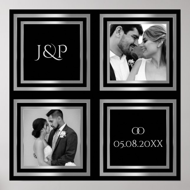 Photo du jour de mariage collage noir blanc Poster (Devant)