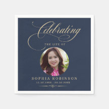 Photo Elegant Blue Gold Script Funeral Memorial 