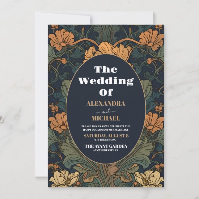 Photo Elegant Floral Art Nouveau Wedding Einladung (Vorderseite)