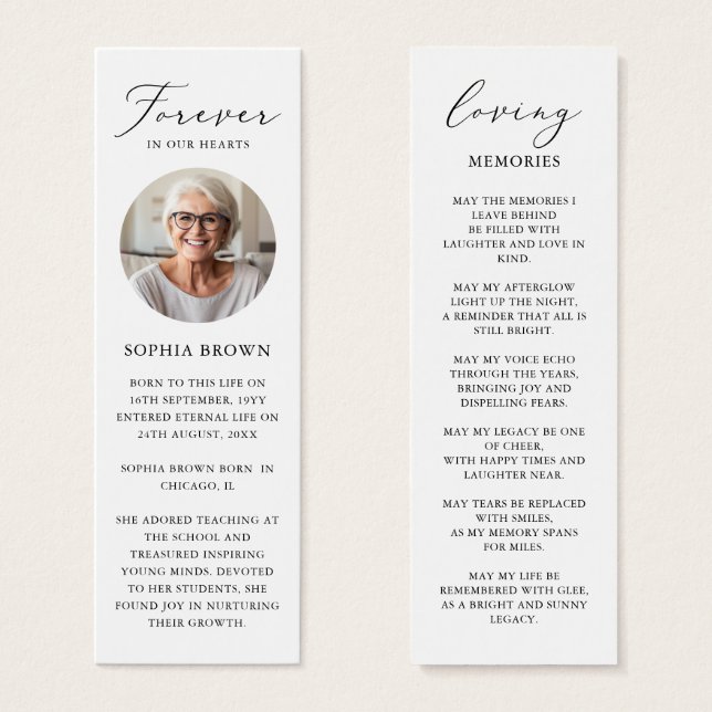 Photo élégante de Funeral Memorial Poem Bookmark C (Devant & derrière)