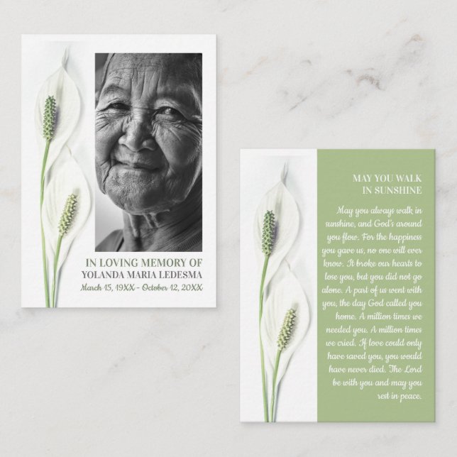 Photo Élégante, Fleurs Lily, Carte de prière (Devant / Derrière)