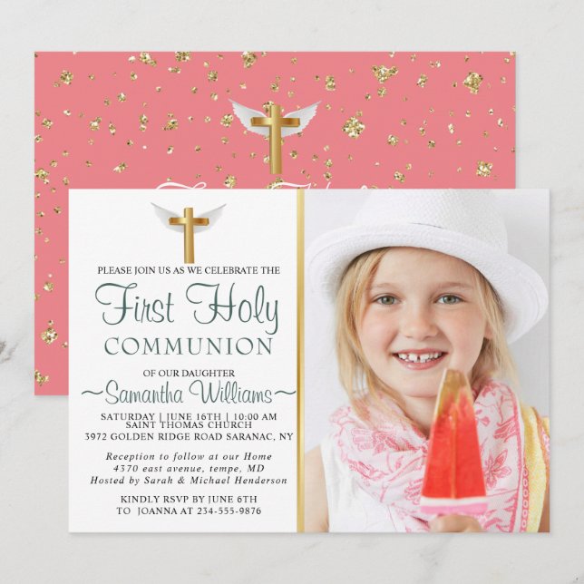 Photo Elégante moderne First Communion Invitation (Devant / Derrière)
