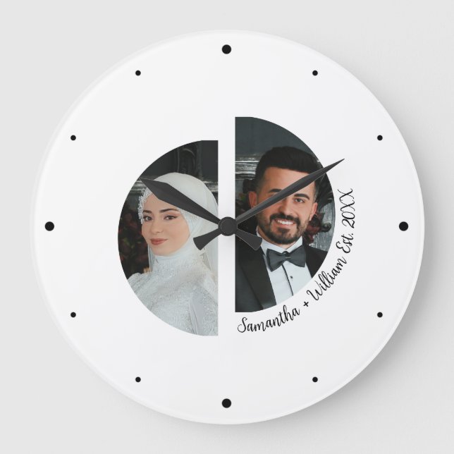 Photo en couple mariage avec nom et date Horloge m (Recto)