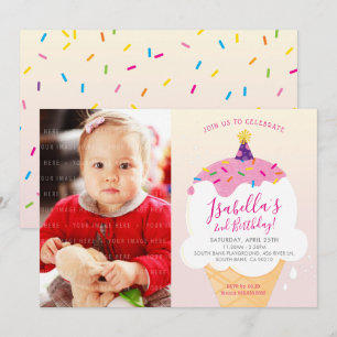PHOTO ENFANTS INVITATION rétro cone crème glacée r