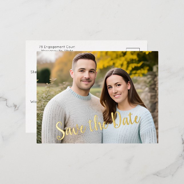 Photo "Enregistrer la date" Foil Texte Carte posta (Recto/Verso)