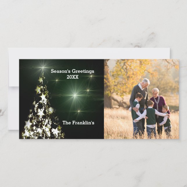 Photo et étoiles sur l'arbre de Noël dans la carte (Devant)