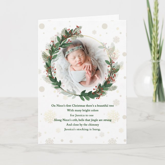 Photo et nom de la nièce Carte de Noël du 1er Noël (Devant)