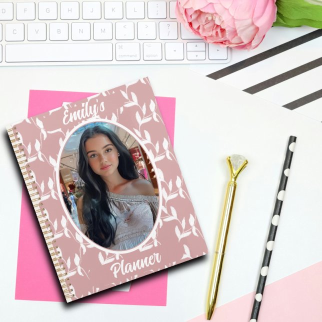 Photo et nom pour les filles - Motif à feuilles ro (Créateur téléchargé)