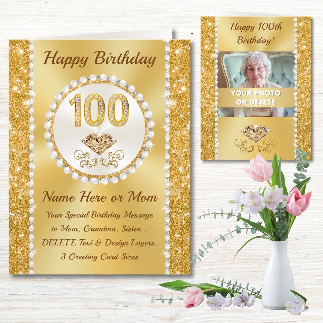 Photo et personnalisée, Bonne Carte du 100e annive (100th birthday card for mum. 100th birthday cards female. 100th birthday card ideas. Grandmother.   )