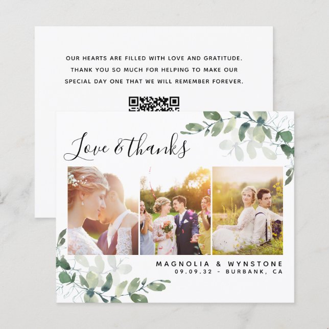 Photo Eucalyptus Mariage QR Carte de remerciements (Devant / Derrière)