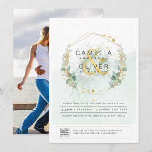 Photo Faire-part de mariage Botanique Vert Or