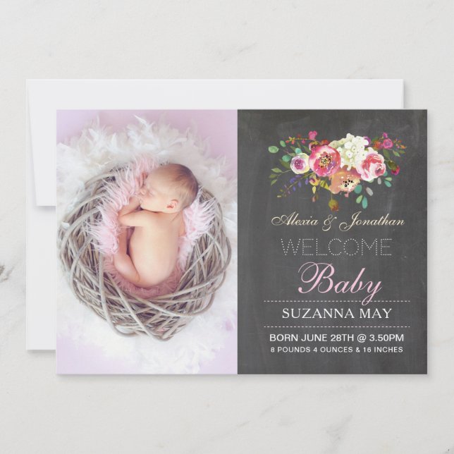 Photo Faire-part de naissance Baby Girl Stats Cart (Devant)