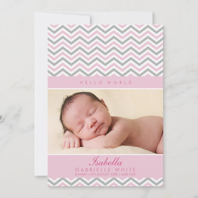 PHOTO FAIRE-PART DE NAISSANCE : chevron doux rose  (Devant)