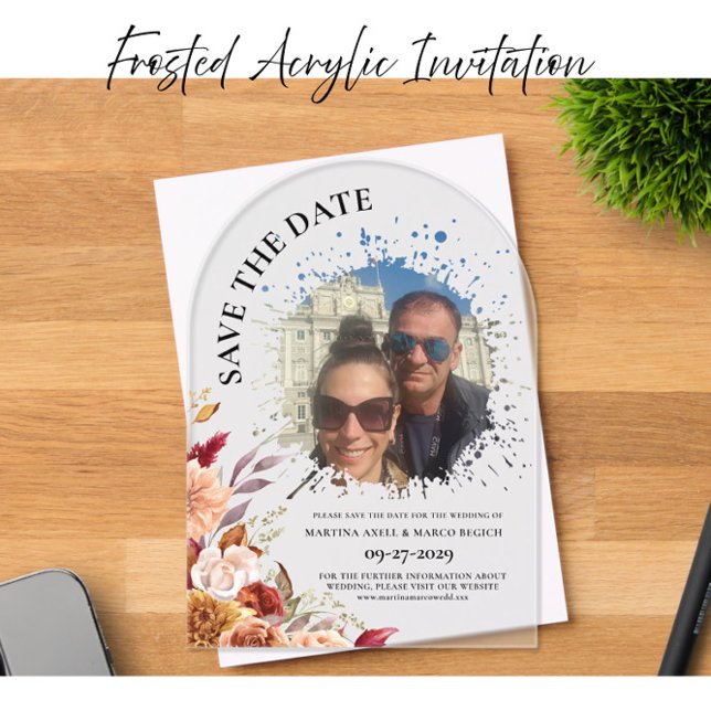 Photo Fall Floral Save the date Frosted Acryleinladungen (Von Creator hochgeladen)