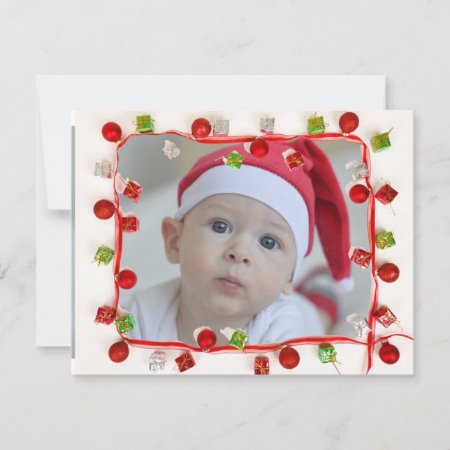 Photo famille Carte de Noël rouge et verte (Devant)