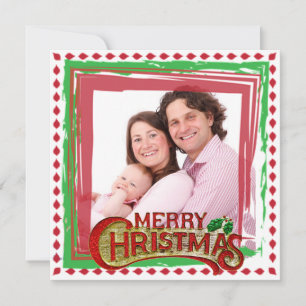 Photo famille Carte de Noël rouge et verte