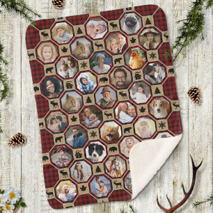 Photo Famille Collage Rouge Buffalo Plaid Quilt Lg