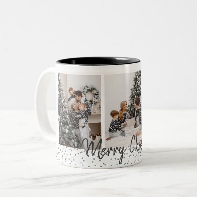 Photo famille Noël Argent confetti mug (Devant gauche)