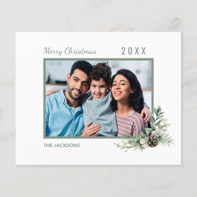 Photo famille Noël blanc carte budget moderne (Devant)