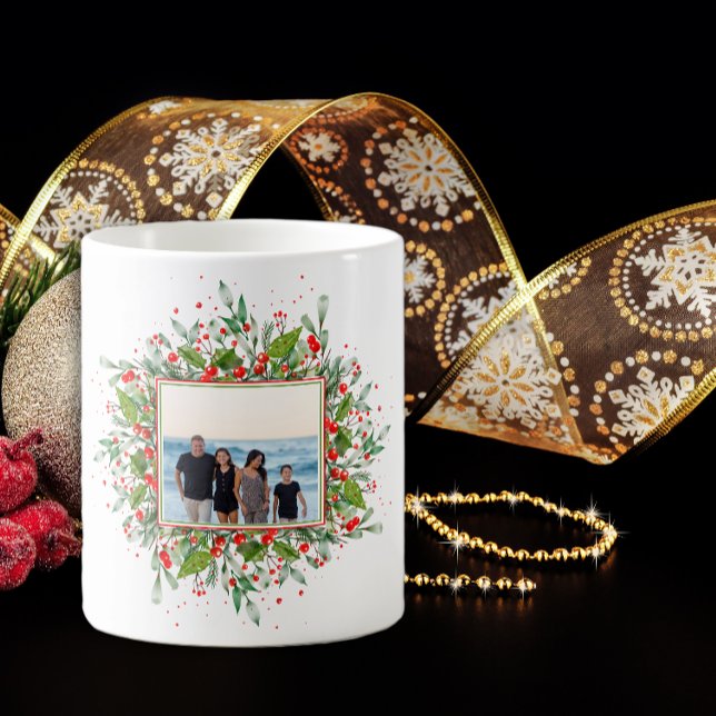 Photo famille Noël Vert Café Rouge Mug (Créateur téléchargé)