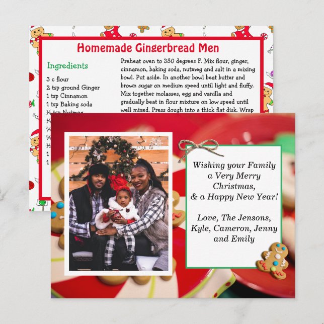 Photo famille + Recette Carte de Noël (Devant / Derrière)