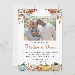Photo Famille Thanksgiving Dîner Invitation