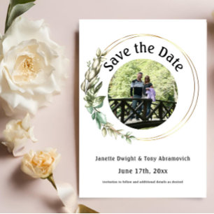 Photo feuilles verts Sauvez la date Invitation