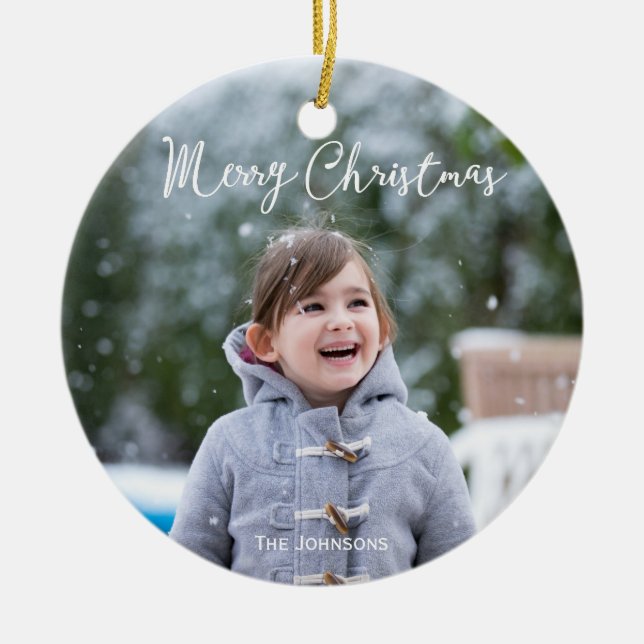 Photo Fille Et Neige Joyeux Ornement Arbre De Noël (Devant)