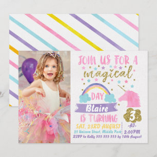 Photo Filles Aquarelle Unicorne Invitation Anniver