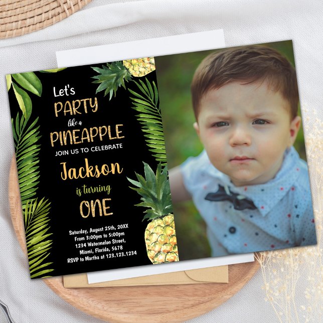 Photo First Green Pineappy Invitations Anniversair (Photo First Green Pineapple Birthday Invitations)