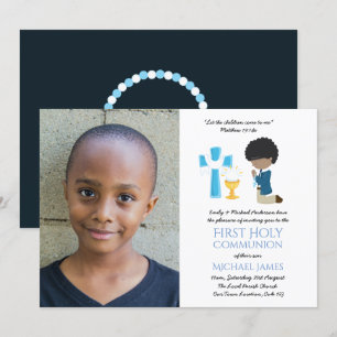 PHOTO First Holy Communion Invitations Black BOY