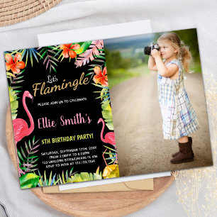 Photo Flamant rose vert noir Invitations d'anniver