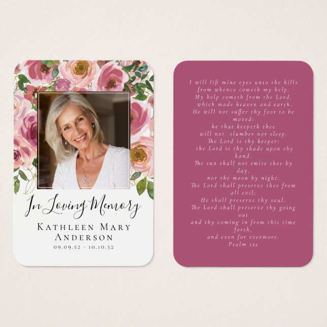 Photo Floral Funeral Memorial Prayer Card (Devant & derrière)