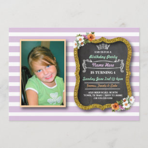 Photo Floral Gold Crown Purple Invitation d'annive
