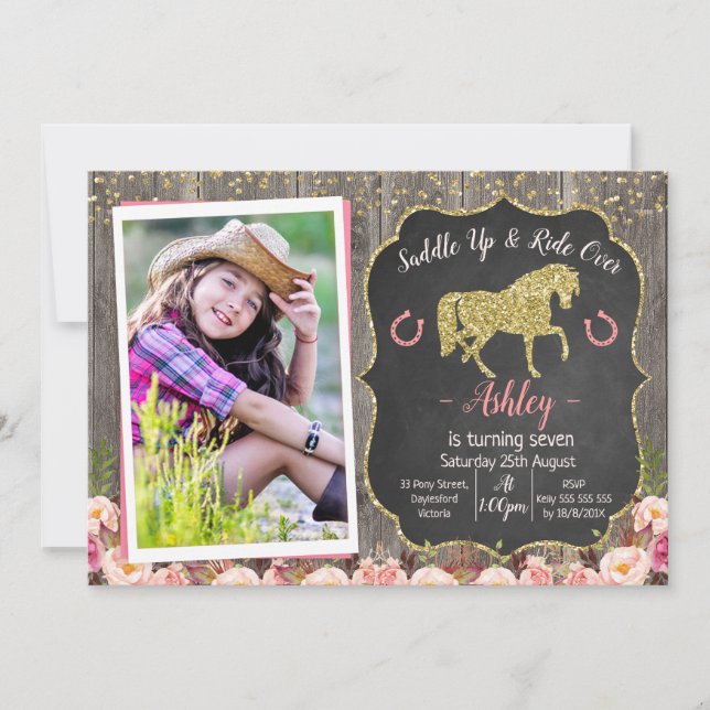 Photo Floral Parties scintillant Horse Invitation  (Devant)