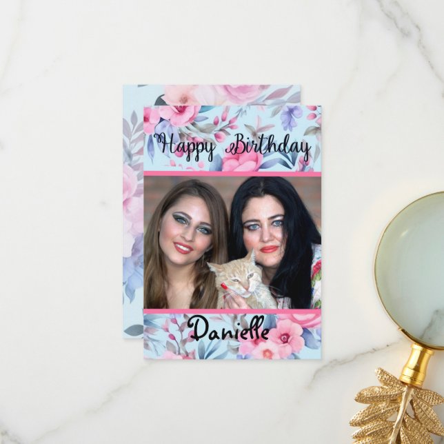 photo florale Carte d'anniversaire heureuse pour e (Devant/Arrière en situation)