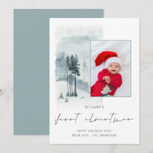 Photo Forêt de Neige Bébé 1er Noël Carte de vacanc