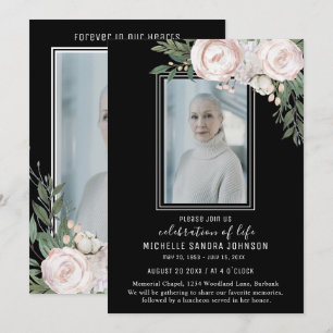 Photo funéraire Carte de prière noire Floral