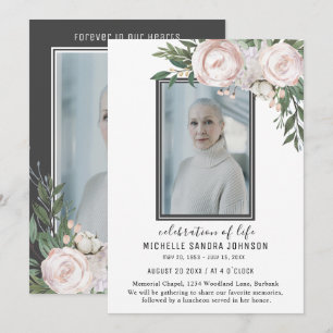 Photo funéraire Gris Floral Carte de prière