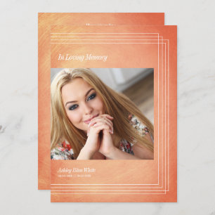 Photo Funéraire Invitation Orange Faux Metallic