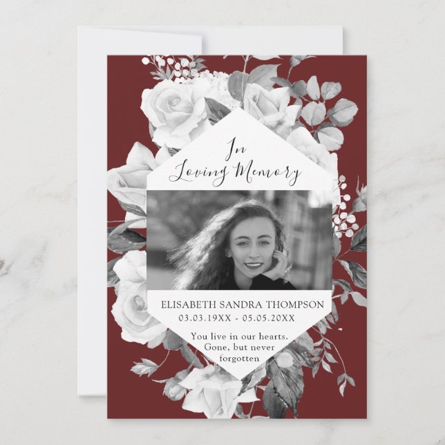 Photo funéraire Memorial Floral Rose carte poème r (Devant)
