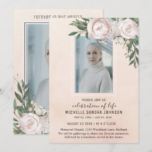 Photo funéraire rose Floral Carte de prière