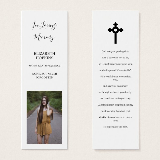 Photo Funeral Memorial Poem Bookmark Card (Vorne & Hinten)