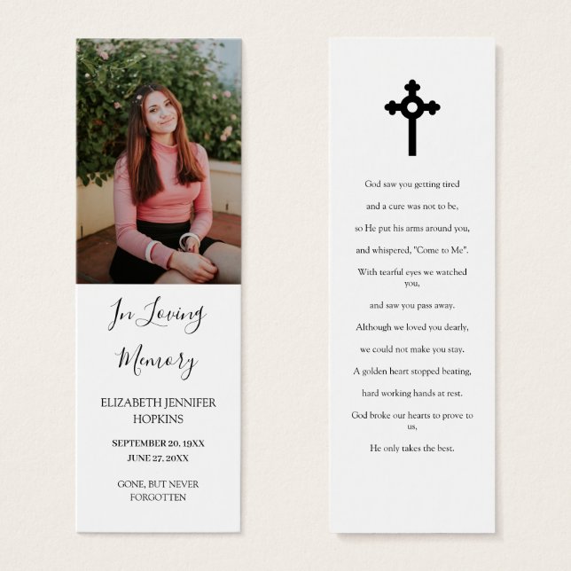 Photo Funeral Memorial Poem Signet Card (Devant & derrière)
