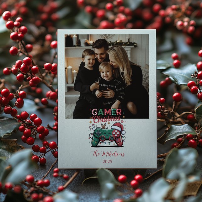 Photo Funny Gamer Christmas Feiertagskarte (Von Creator hochgeladen)