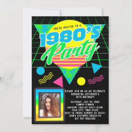Photo Geometric 1980s Retro 80s Birthday Party Einladung