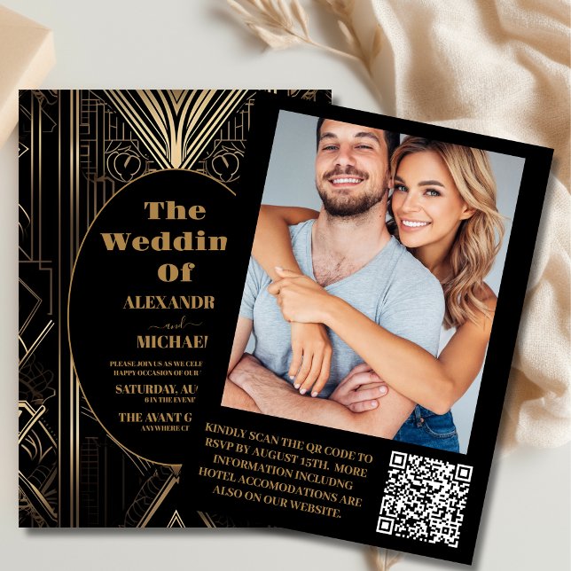 Photo Geometric Art Deco Wedding Einladung (Von Creator hochgeladen)