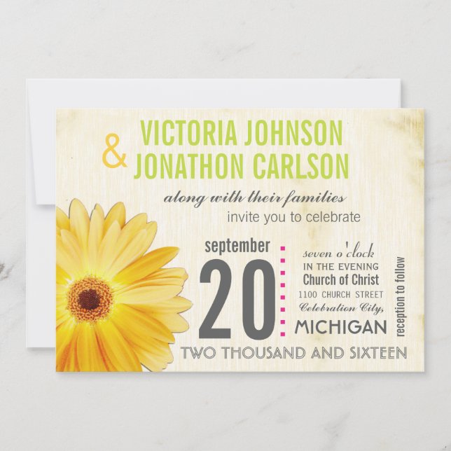 Photo Gerber Jaune Daisy Invitations de mariage (Devant)